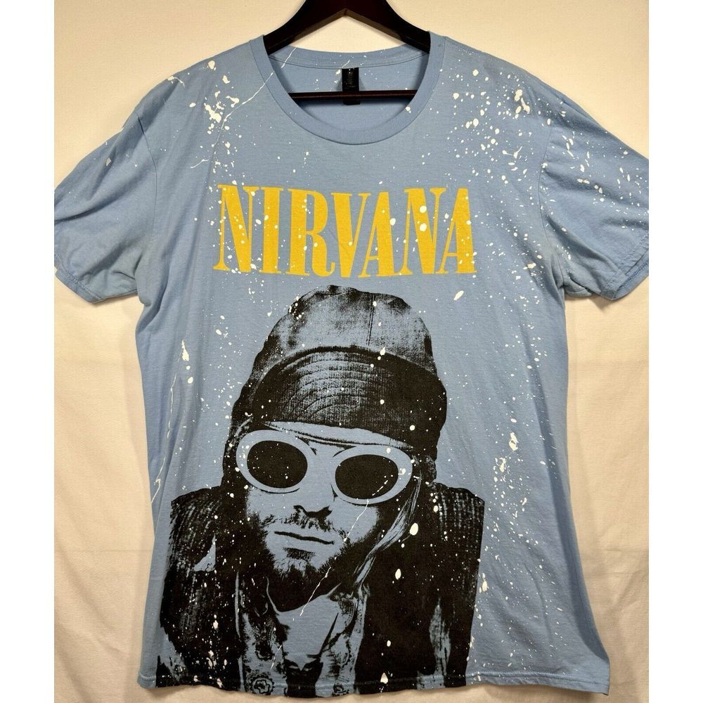Kurt Cobain Nirvana Paint Splatter Blue T-Shirt Sz XL‎